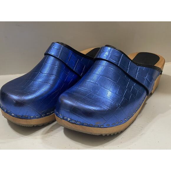 Metallic Blue Swedish Clogs - Picture 1 of 6